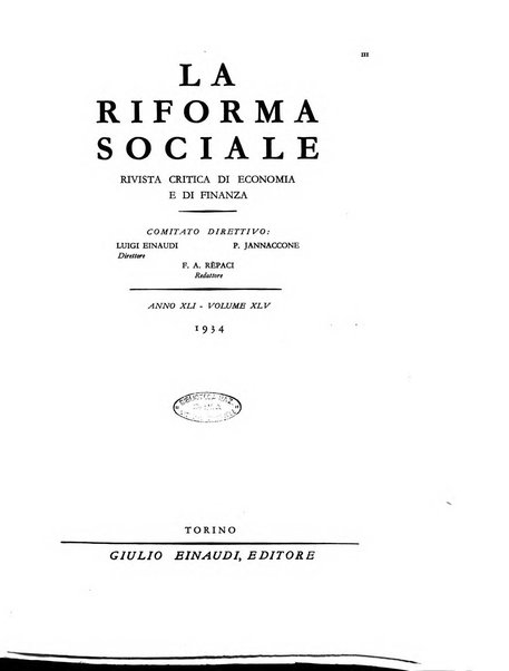 La riforma sociale rassegna di scienze sociali e politiche