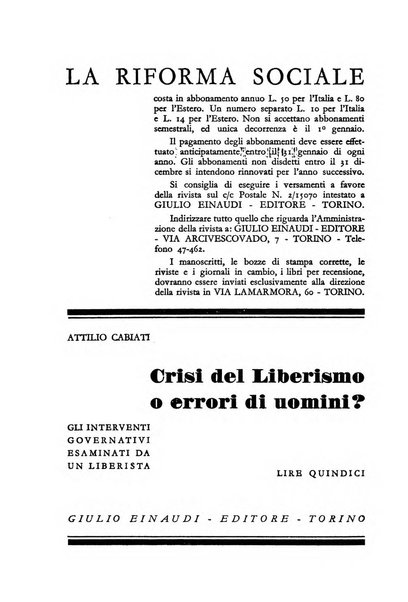 La riforma sociale rassegna di scienze sociali e politiche