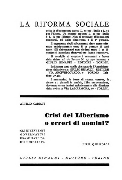 La riforma sociale rassegna di scienze sociali e politiche