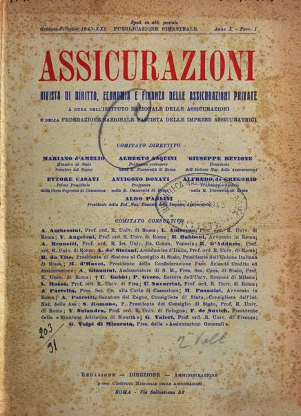 Assicurazioni rivista di diritto, economia e finanza delle assicurazioni private