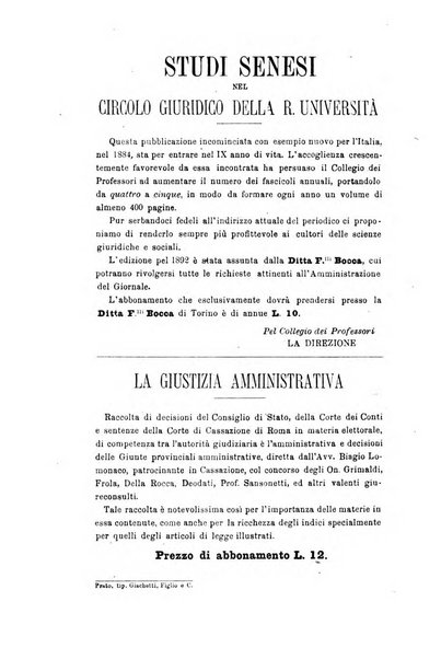 Studi senesi nel Circolo giuridico della R. Universita