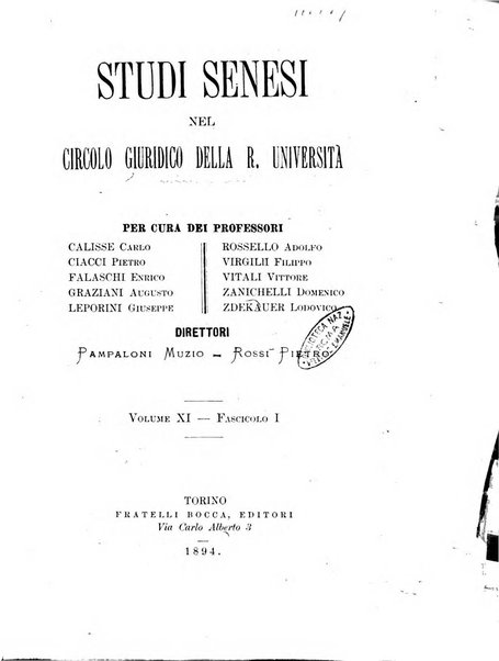 Studi senesi nel Circolo giuridico della R. Universita