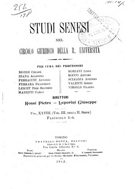 Studi senesi nel Circolo giuridico della R. Universita