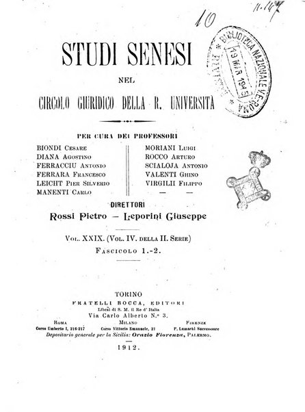 Studi senesi nel Circolo giuridico della R. Universita