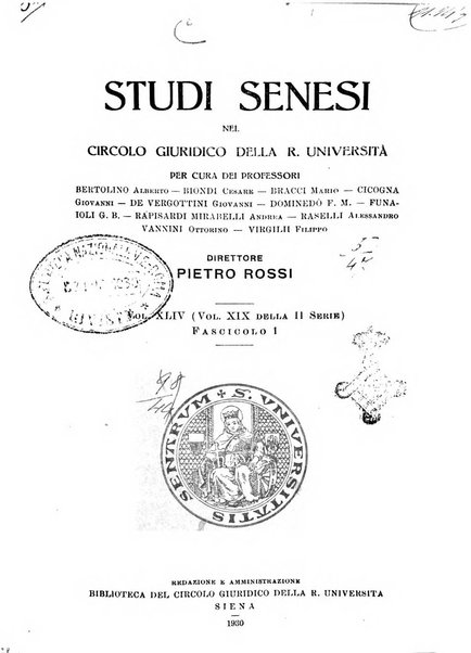 Studi senesi nel Circolo giuridico della R. Universita