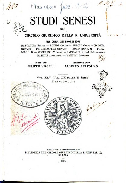 Studi senesi nel Circolo giuridico della R. Universita