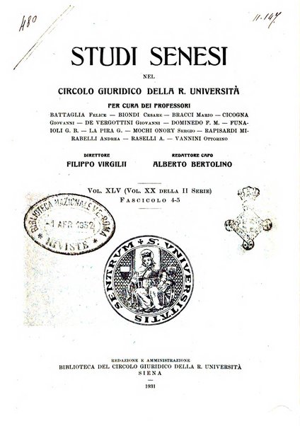 Studi senesi nel Circolo giuridico della R. Universita