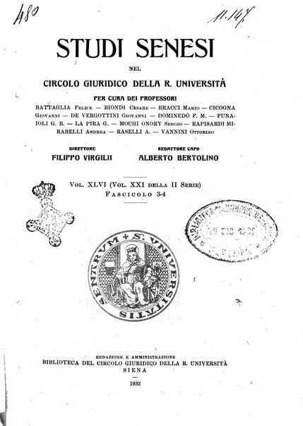 Studi senesi nel Circolo giuridico della R. Universita