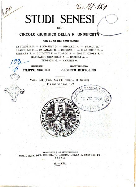 Studi senesi nel Circolo giuridico della R. Universita