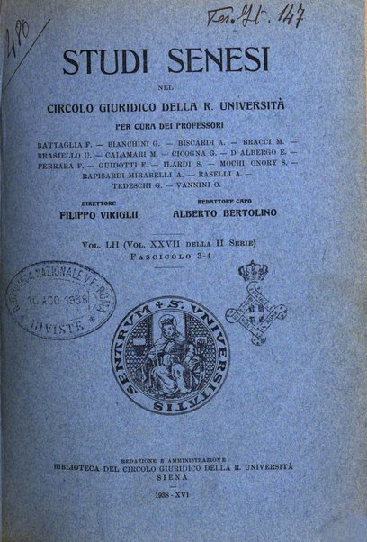 Studi senesi nel Circolo giuridico della R. Universita