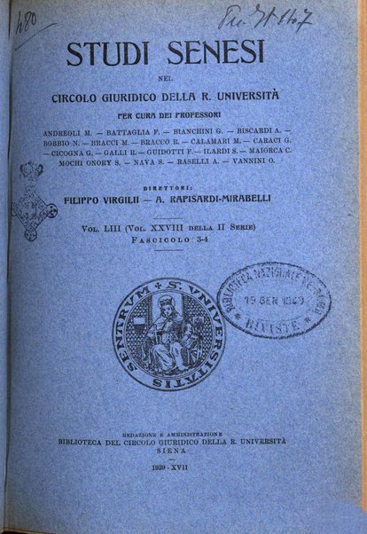 Studi senesi nel Circolo giuridico della R. Universita