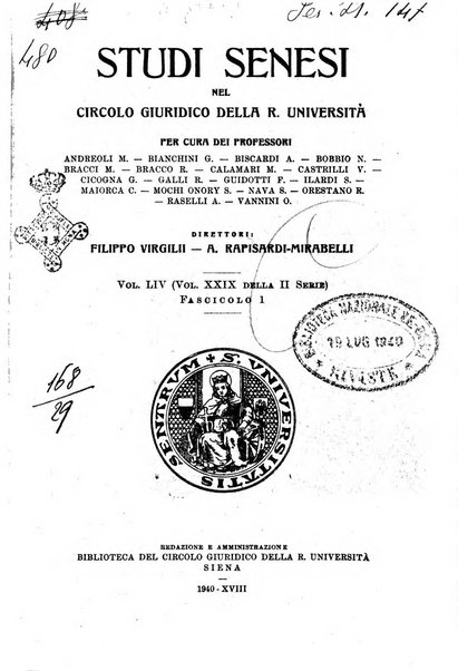 Studi senesi nel Circolo giuridico della R. Universita