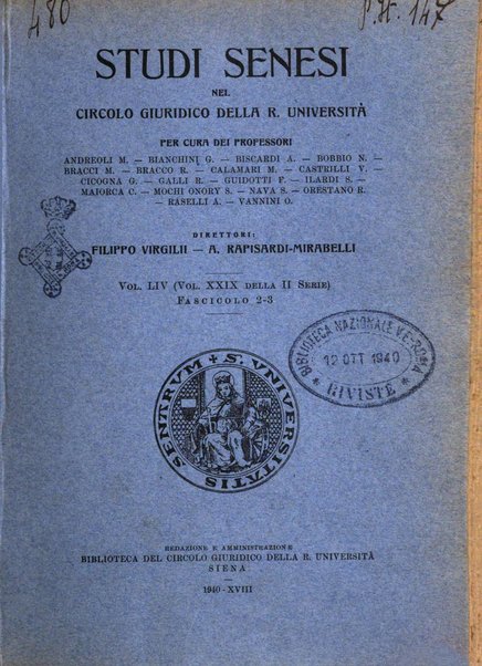 Studi senesi nel Circolo giuridico della R. Universita