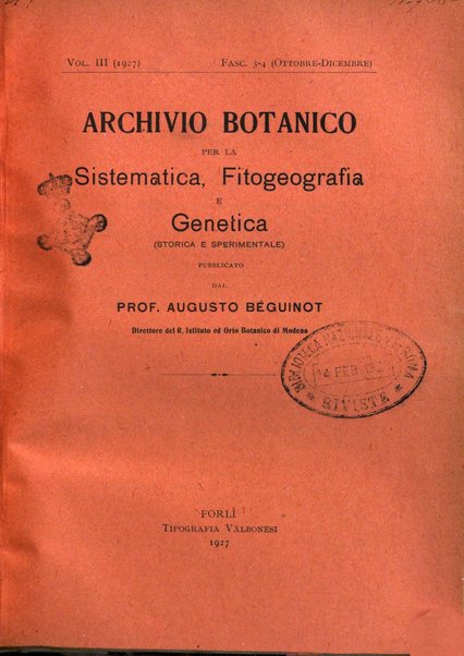 Archivio botanico per la sistematica, fitogeografia e genetica (storica e sperimentale) e Bollettino dell'Istituto botanico della R. Università di Modena