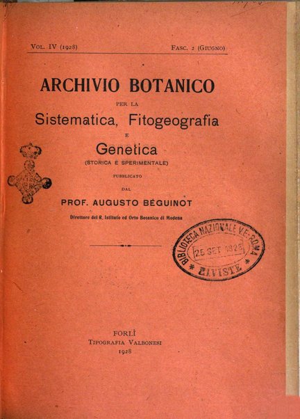 Archivio botanico per la sistematica, fitogeografia e genetica (storica e sperimentale) e Bollettino dell'Istituto botanico della R. Università di Modena