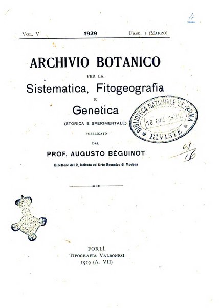 Archivio botanico per la sistematica, fitogeografia e genetica (storica e sperimentale) e Bollettino dell'Istituto botanico della R. Università di Modena