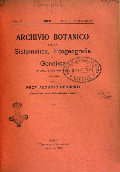 Archivio botanico per la sistematica, fitogeografia e genetica (storica e sperimentale) e Bollettino dell'Istituto botanico della R. Università di Modena