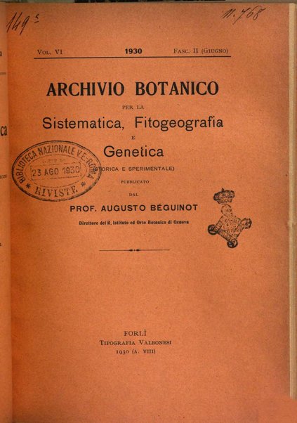 Archivio botanico per la sistematica, fitogeografia e genetica (storica e sperimentale) e Bollettino dell'Istituto botanico della R. Università di Modena