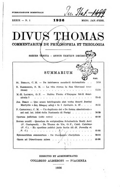 Divus Thomas commentarium academiis et lycaeis scholasticam sectantibus inserviens