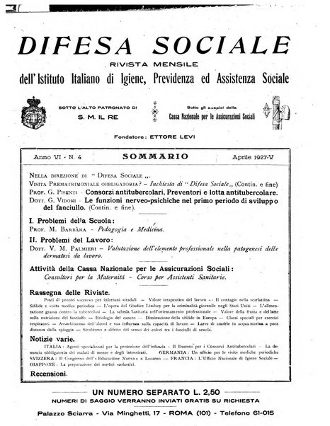 Difesa sociale rivista di igiene, previdenza ed assistenza