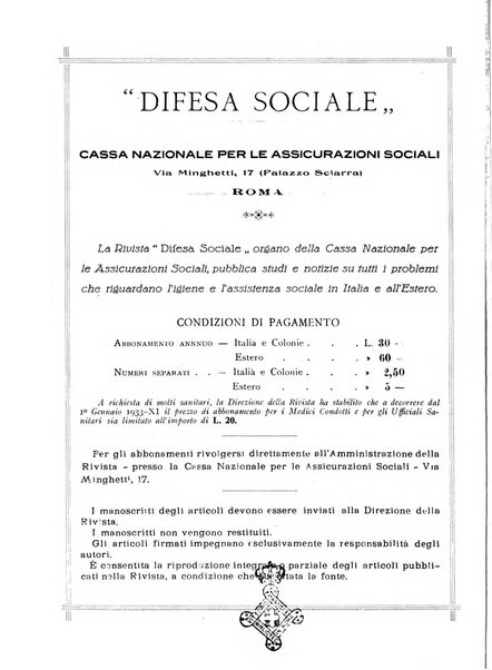 Difesa sociale rivista di igiene, previdenza ed assistenza