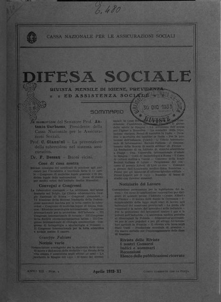 Difesa sociale rivista di igiene, previdenza ed assistenza