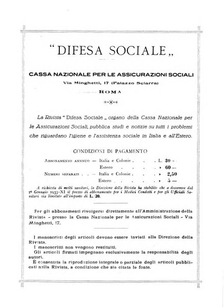 Difesa sociale rivista di igiene, previdenza ed assistenza