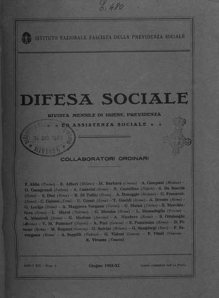 Difesa sociale rivista di igiene, previdenza ed assistenza