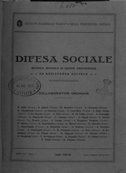 Difesa sociale rivista di igiene, previdenza ed assistenza