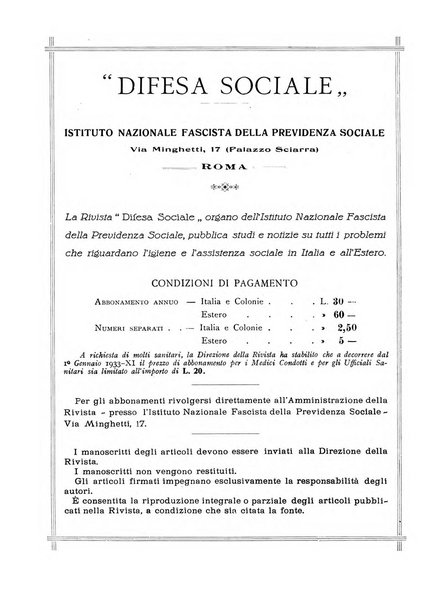 Difesa sociale rivista di igiene, previdenza ed assistenza