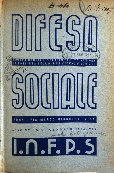 Difesa sociale rivista di igiene, previdenza ed assistenza