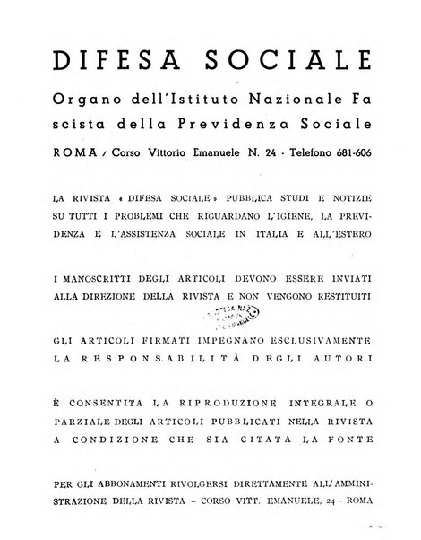 Difesa sociale rivista di igiene, previdenza ed assistenza