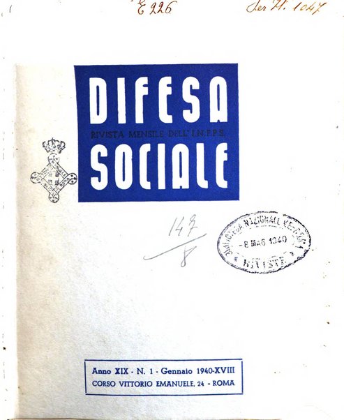 Difesa sociale rivista di igiene, previdenza ed assistenza