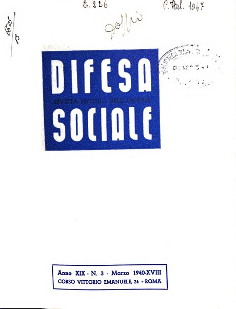 Difesa sociale rivista di igiene, previdenza ed assistenza