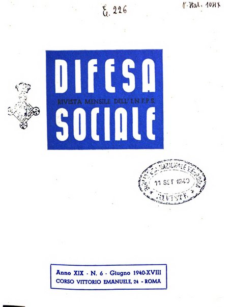 Difesa sociale rivista di igiene, previdenza ed assistenza