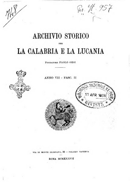 Archivio storico per la Calabria e la Lucania