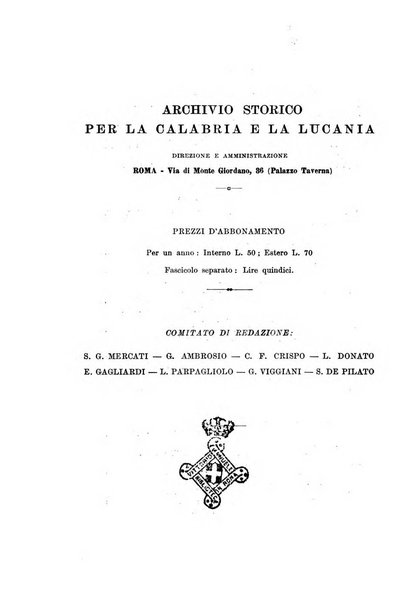 Archivio storico per la Calabria e la Lucania