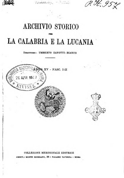 Archivio storico per la Calabria e la Lucania