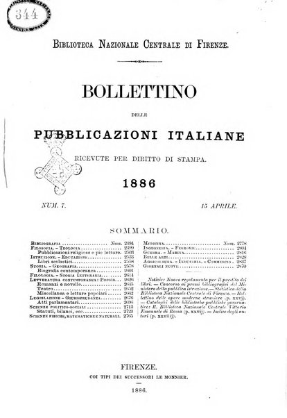 Bollettino delle pubblicazioni italiane ricevute per diritto di stampa