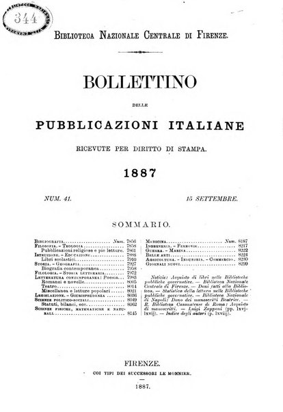 Bollettino delle pubblicazioni italiane ricevute per diritto di stampa