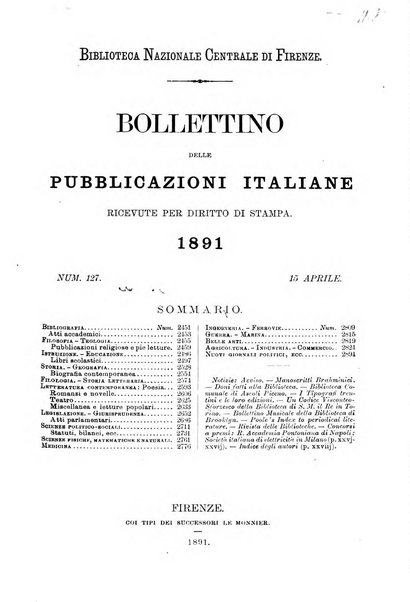 Bollettino delle pubblicazioni italiane ricevute per diritto di stampa