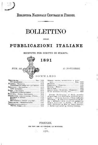 Bollettino delle pubblicazioni italiane ricevute per diritto di stampa