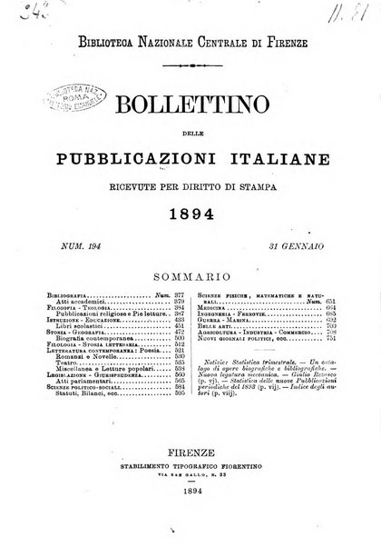 Bollettino delle pubblicazioni italiane ricevute per diritto di stampa