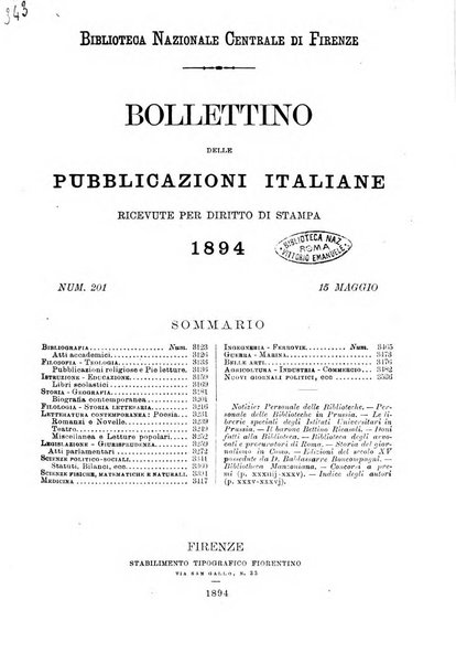 Bollettino delle pubblicazioni italiane ricevute per diritto di stampa