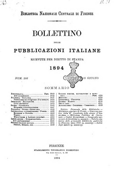 Bollettino delle pubblicazioni italiane ricevute per diritto di stampa