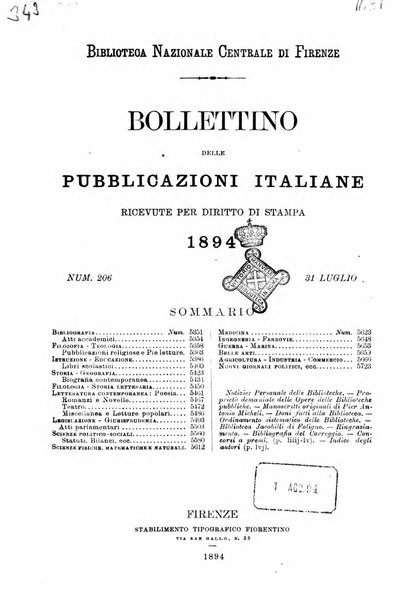 Bollettino delle pubblicazioni italiane ricevute per diritto di stampa