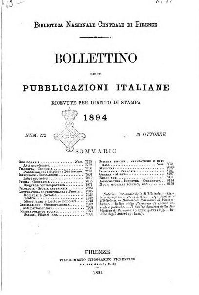 Bollettino delle pubblicazioni italiane ricevute per diritto di stampa