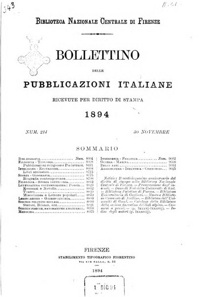 Bollettino delle pubblicazioni italiane ricevute per diritto di stampa