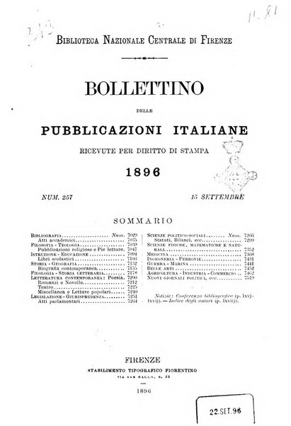 Bollettino delle pubblicazioni italiane ricevute per diritto di stampa