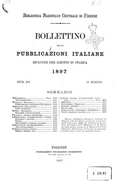 Bollettino delle pubblicazioni italiane ricevute per diritto di stampa